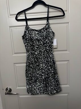 NWT bp Metallic Silver Sequin Adjustable Spaghetti Strap Mini Dress